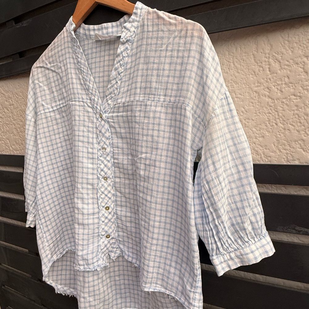 Zara Basic Lightweight Gingham Check Button Front… - image 3